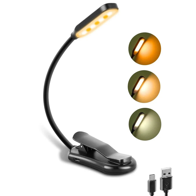 Rechargeable Book Reading Light Lamp, LED Book Light for Reading in Bed - Eye Caring Adjustable Brightness 3 Color Temperatures