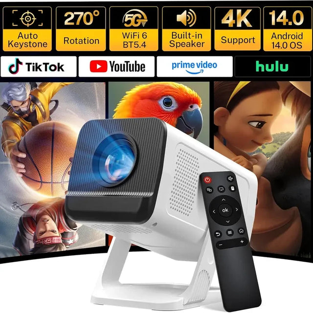 [2026 Upgraded] X1 Projector 300ANSI Android 14.0 Dual Wifi6 8K 4K Decode Auto Keystone Correction Wireless BT5.4 130"Screen 1280*720P Built-In Speaker 180° Rotatable Mini Portable Home Cinema Outdoor Audio Summervibes Gift, Portable Movie Projector, Vid