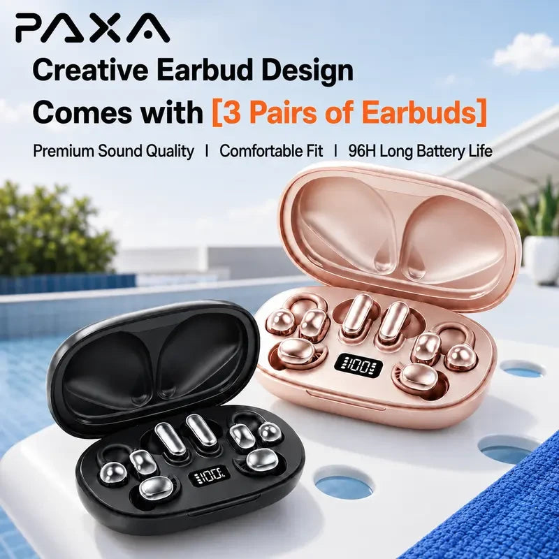 PAXA JC680 3-In-1 Chargeable Bluetooth 6.0 Wireless Earbuds - In-Ear Headphones, Clip-On & Sleep Designs, Smart LED Case, HD Stereo Sound, Comfortable Fit for Sports, Noise Isolation Solutions, Android & Ios Compatible