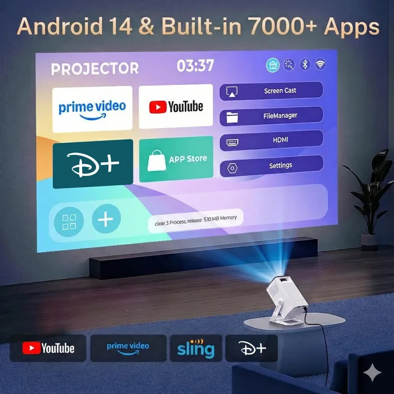 [2026 Upgraded] X1 Projector 300ANSI Android 14.0 Dual Wifi6 8K 4K Decode Auto Keystone Correction Wireless BT5.4 130"Screen 1280*720P Built-In Speaker 180° Rotatable Mini Portable Home Cinema Outdoor Audio Summervibes Gift, Portable Movie Projector, Vid