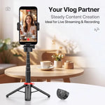 All-In-1 Folding Handheld Selfie Stick Tripod with Bluetooth Remote & Hook, Silicone-Stabilized Telescopic Pole for Cellphone/Mobile, Box-Packaged Accessories for Women, Portable Travel Streaming Gear for Iphone/Android