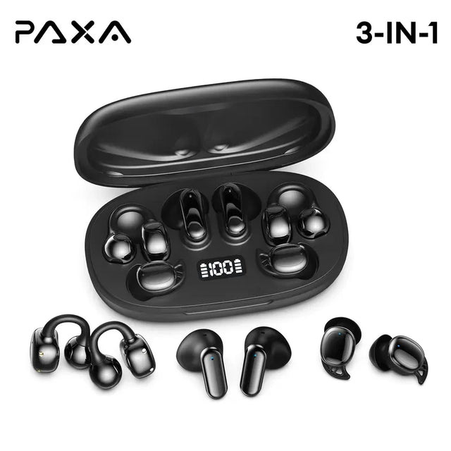 PAXA JC680 3-In-1 Chargeable Bluetooth 6.0 Wireless Earbuds - In-Ear Headphones, Clip-On & Sleep Designs, Smart LED Case, HD Stereo Sound, Comfortable Fit for Sports, Noise Isolation Solutions, Android & Ios Compatible