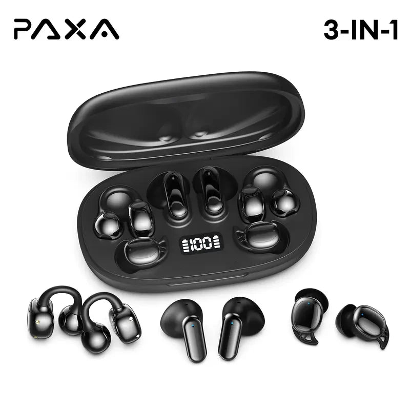 PAXA JC680 3-In-1 Chargeable Bluetooth 6.0 Wireless Earbuds - In-Ear Headphones, Clip-On & Sleep Designs, Smart LED Case, HD Stereo Sound, Comfortable Fit for Sports, Noise Isolation Solutions, Android & Ios Compatible