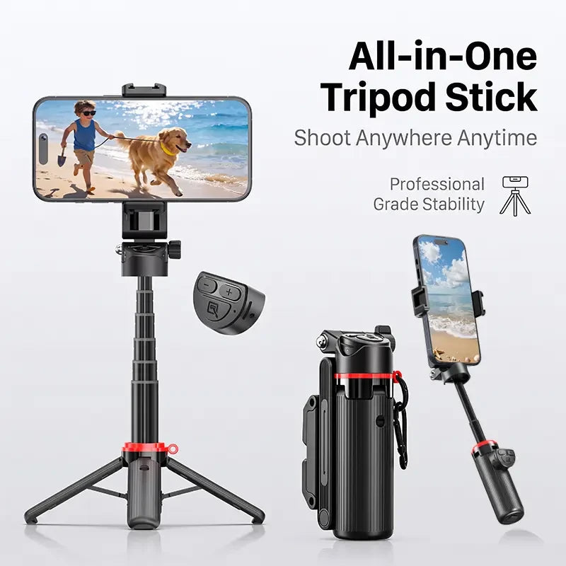 All-In-1 Folding Handheld Selfie Stick Tripod with Bluetooth Remote & Hook, Silicone-Stabilized Telescopic Pole for Cellphone/Mobile, Box-Packaged Accessories for Women, Portable Travel Streaming Gear for Iphone/Android
